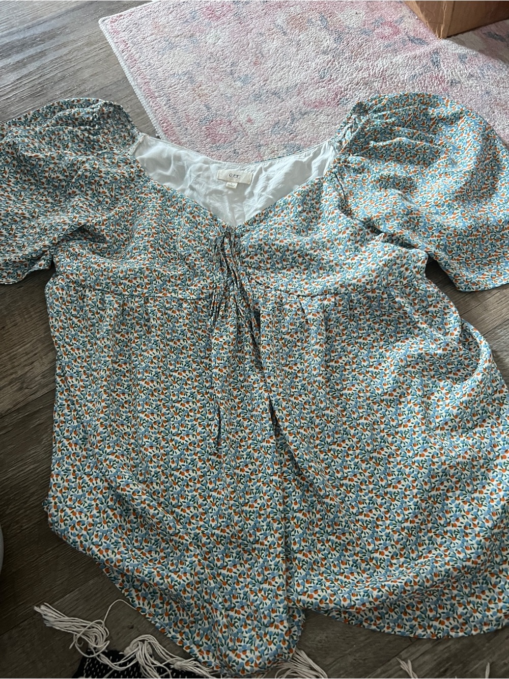 Ott Floral Puff-Sleeve Peasant Top - Blue/Orange